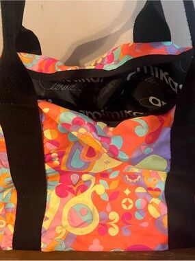 amika Black Logo Lined Tote with Bright Floral Trim